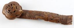 ANTIQUE CHINESE CARVED BROWN JADE RUYI SCEPTER