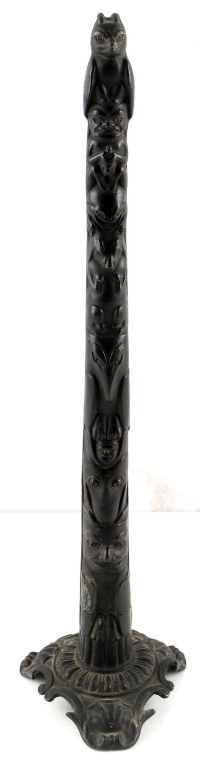 BLACK POT METAL ANTIQUE TOTEM POLE 13 INCHES