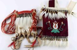 PLAINS INDIAN BEADED FELT AND LEATHER  PURSE LOT