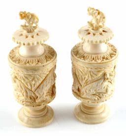 ANTIQUE CARVED IVORY PAGE TURNER W S&P SHAKERS