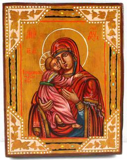 RUSSIAN ICON OF VLADIMIR MOTHER OF GOD WOODEN