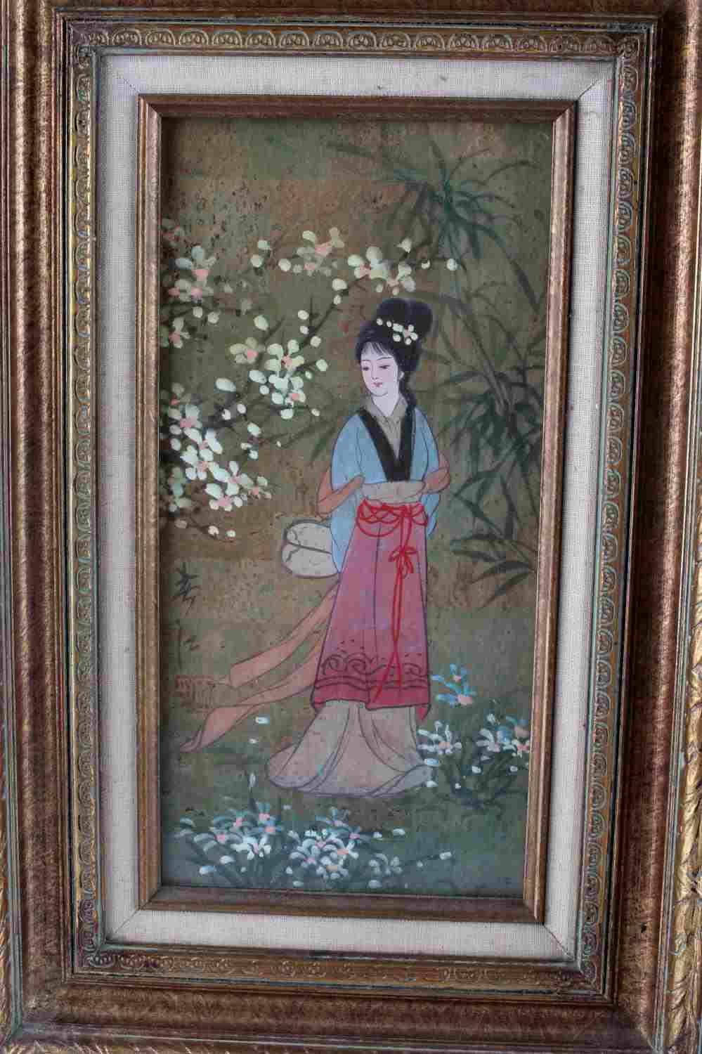 PAIR OF ORIENTAL PRINCESS OIL ON CORK PAINTINGS