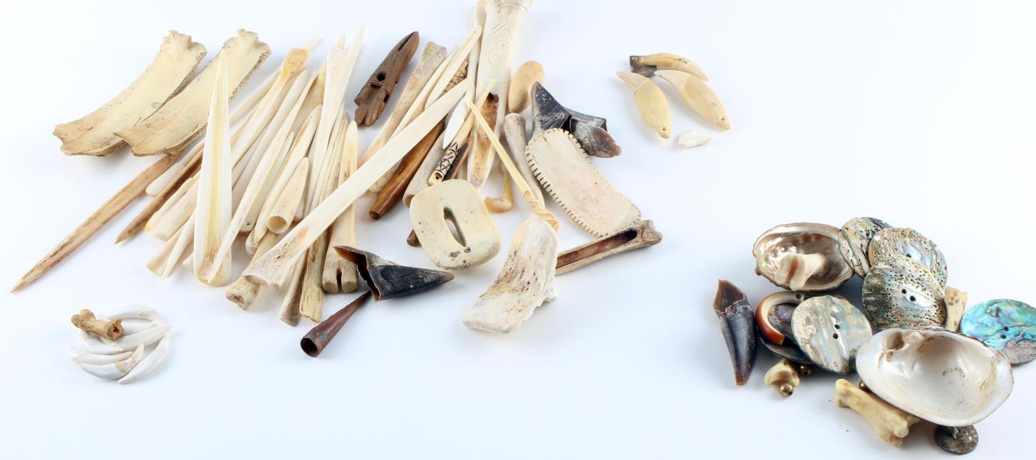 OVER 30 PIECES OF NATIVE AMERICAN SHELL BONE TEETH
