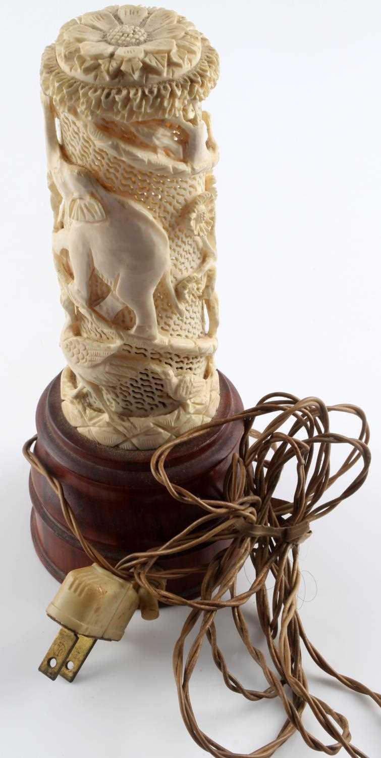 EAST INDIA  ANTIQUE CARVED IVORY LAMP