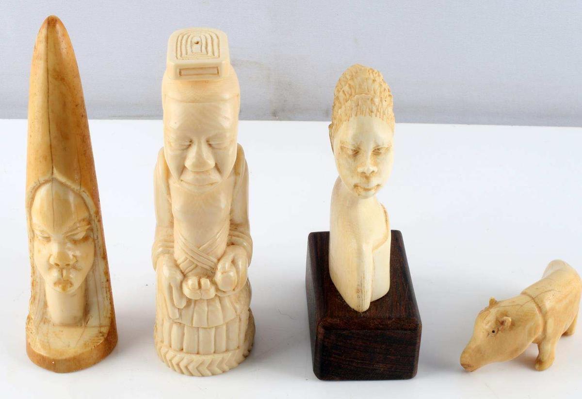 LOT OF 4 ANTIQUE AFRICAN CARVED IVORY FIGURALS