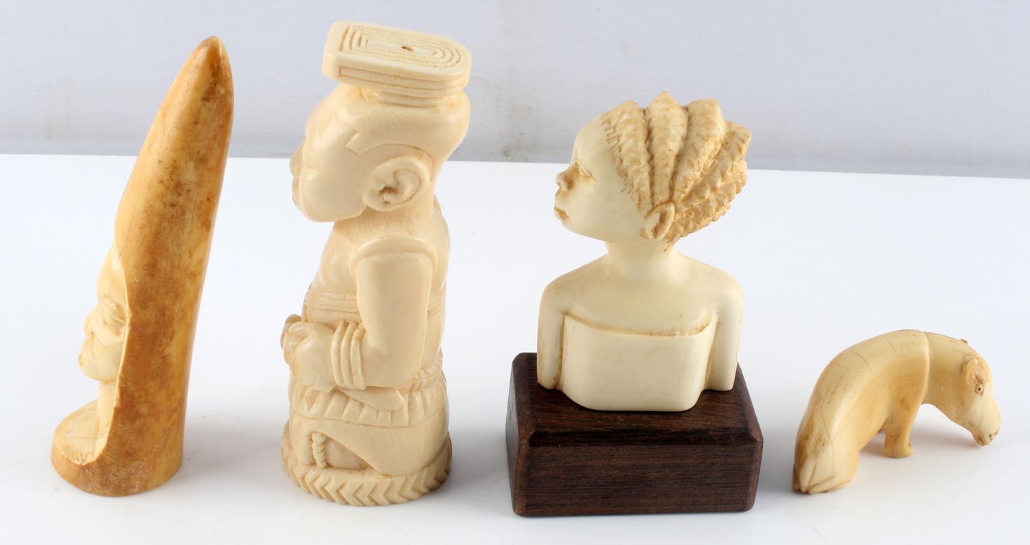 LOT OF 4 ANTIQUE AFRICAN CARVED IVORY FIGURALS