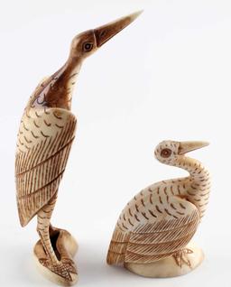 ANTIQUE MASTODON FOSSIL IVORY STORK BIRD FIGURES