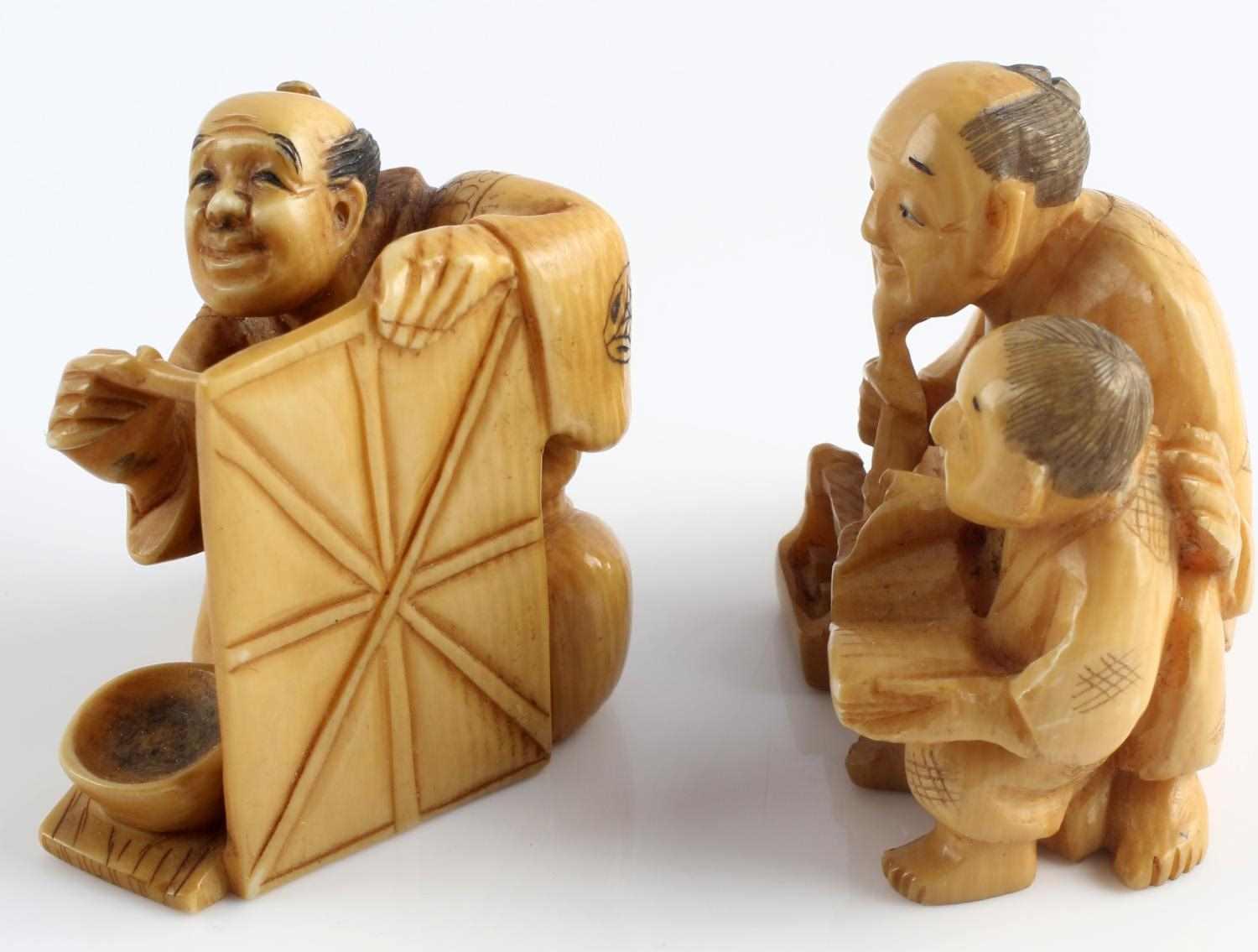 ANTIQUE EDO MEIJI CARVED IVORY NETSUKE FIGURES