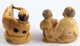 ANTIQUE EDO MEIJI CARVED IVORY NETSUKE FIGURES