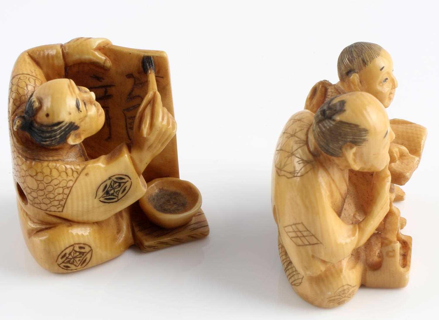 ANTIQUE EDO MEIJI CARVED IVORY NETSUKE FIGURES