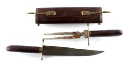 VINTAGE ASIAN WOODEN & BRASS MEAT CARVING SET