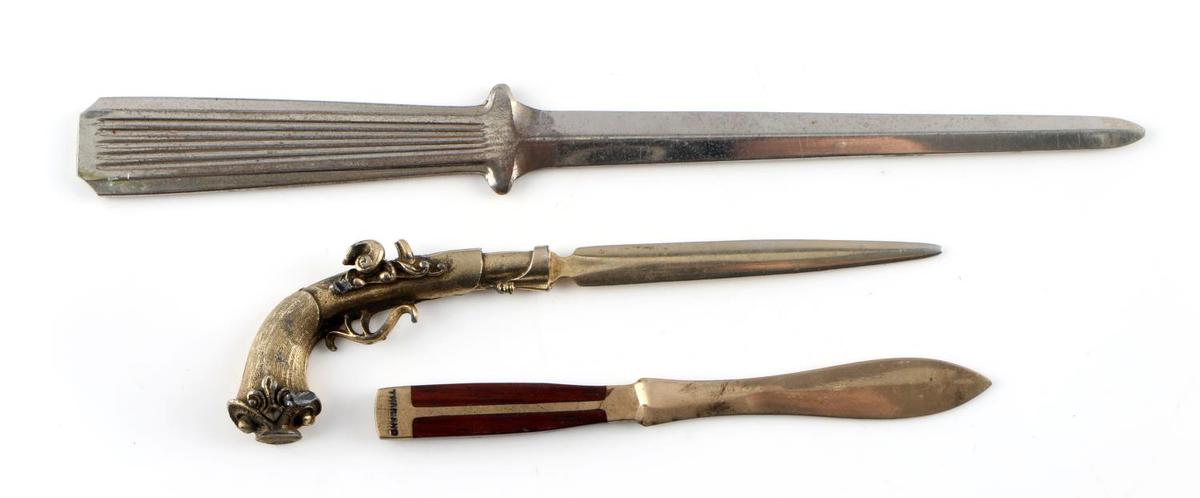 3 LETTER OPENERS FLINTLOCK SWORD DAGGER LOT