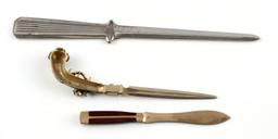 3 LETTER OPENERS FLINTLOCK SWORD DAGGER LOT