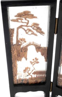 ANTIQUE JAPANESE WOODEN ART INSIDE GLASS SHOJI