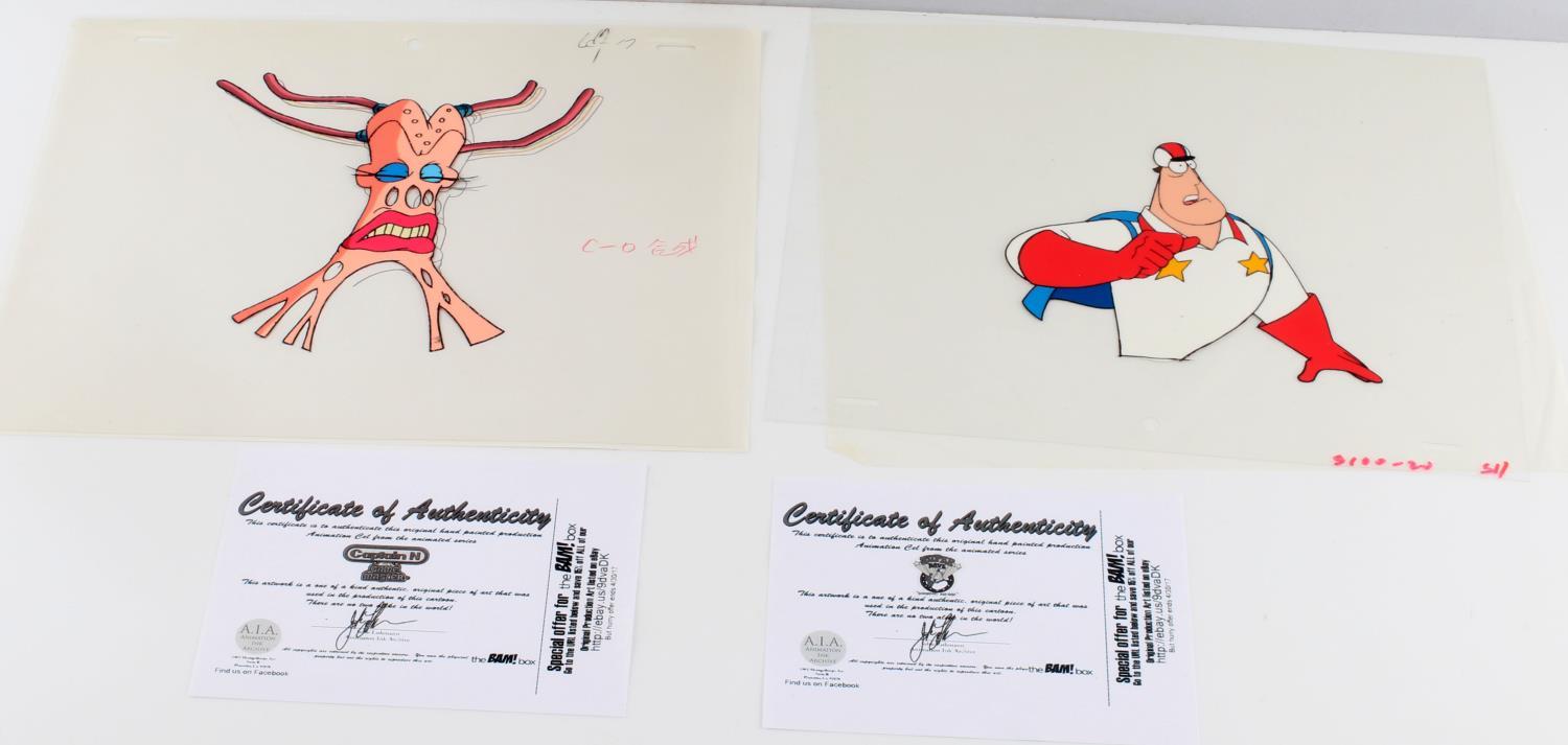 2 CAPTAIN N SUPER DAVE ANIMATION CEL LOT WITH COA
