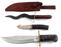 LOT OF 3 MIXED KNIVES CURVED SKINNER BOWIE KNIFE