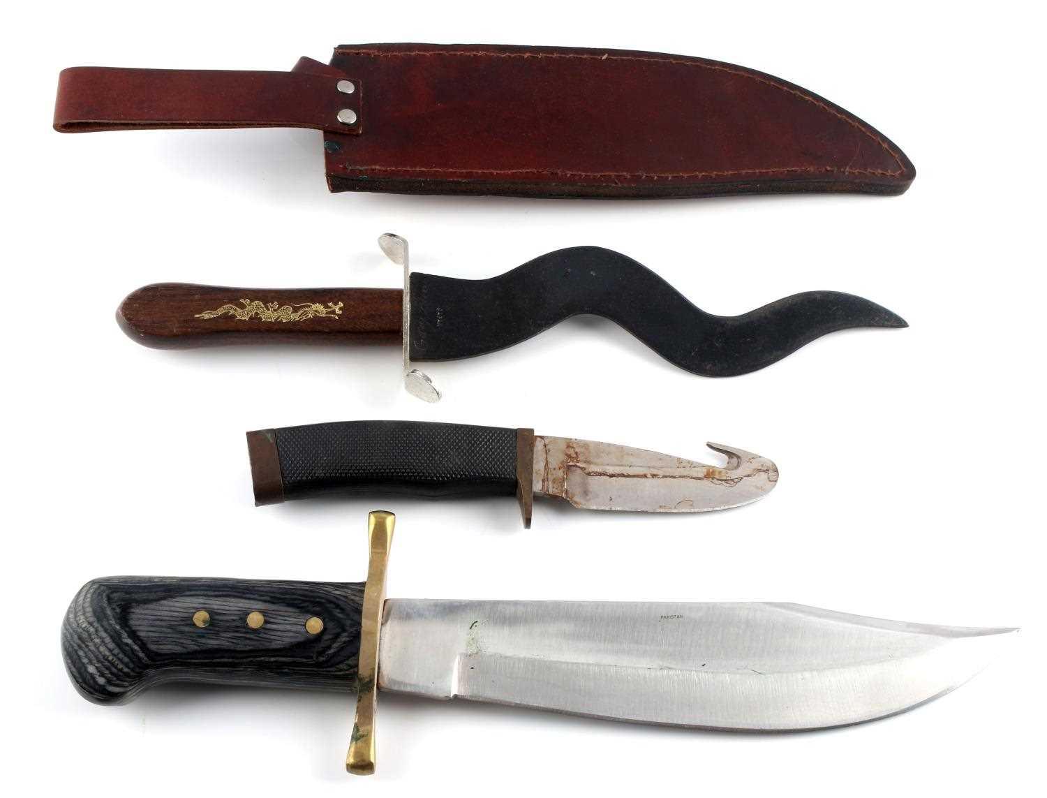 LOT OF 3 MIXED KNIVES CURVED SKINNER BOWIE KNIFE