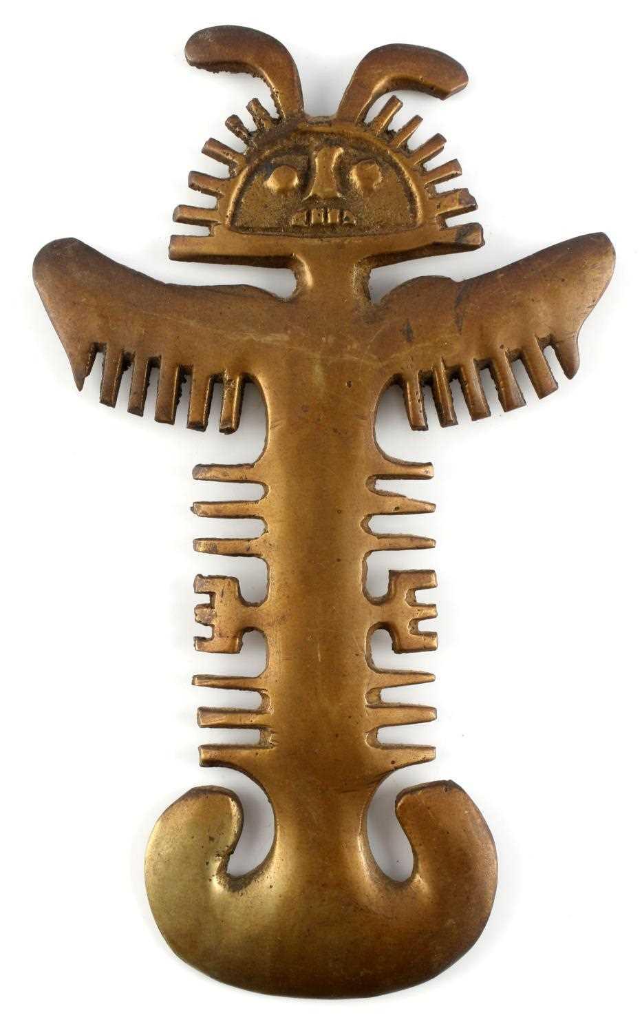 NAYLAMP DEITY FIGURE BRASS PERUVIAN TUMI KNIFE