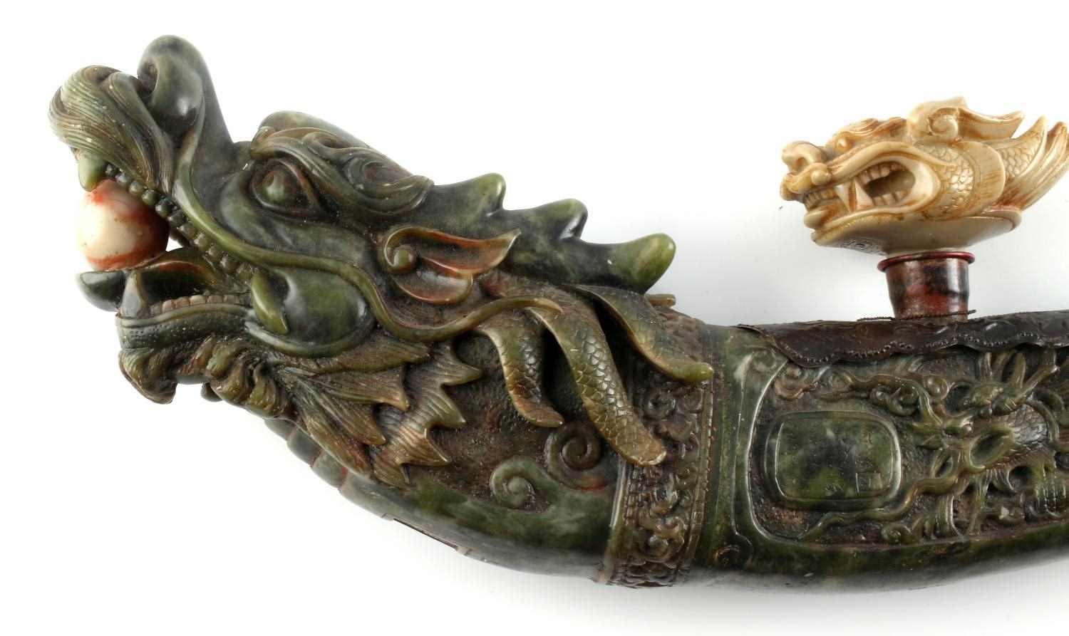 VINTAGE CARVED RESIN CHINESE DRAGON OPIUM PIPE