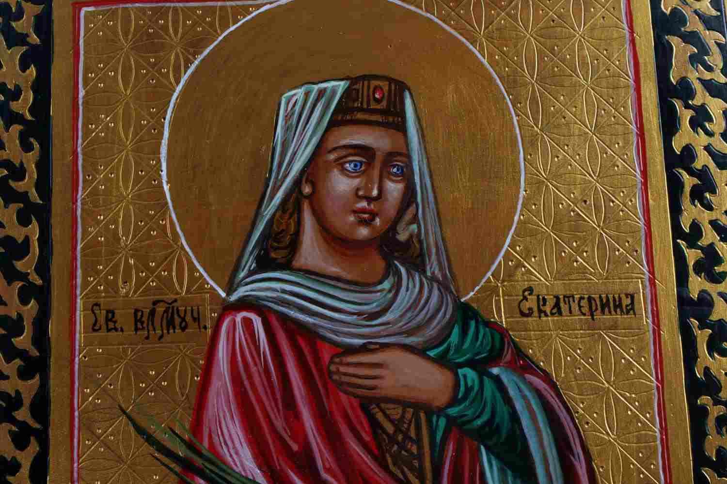 RUSSIAN ICON OF EKATERINA HAND PAINTED WOOD