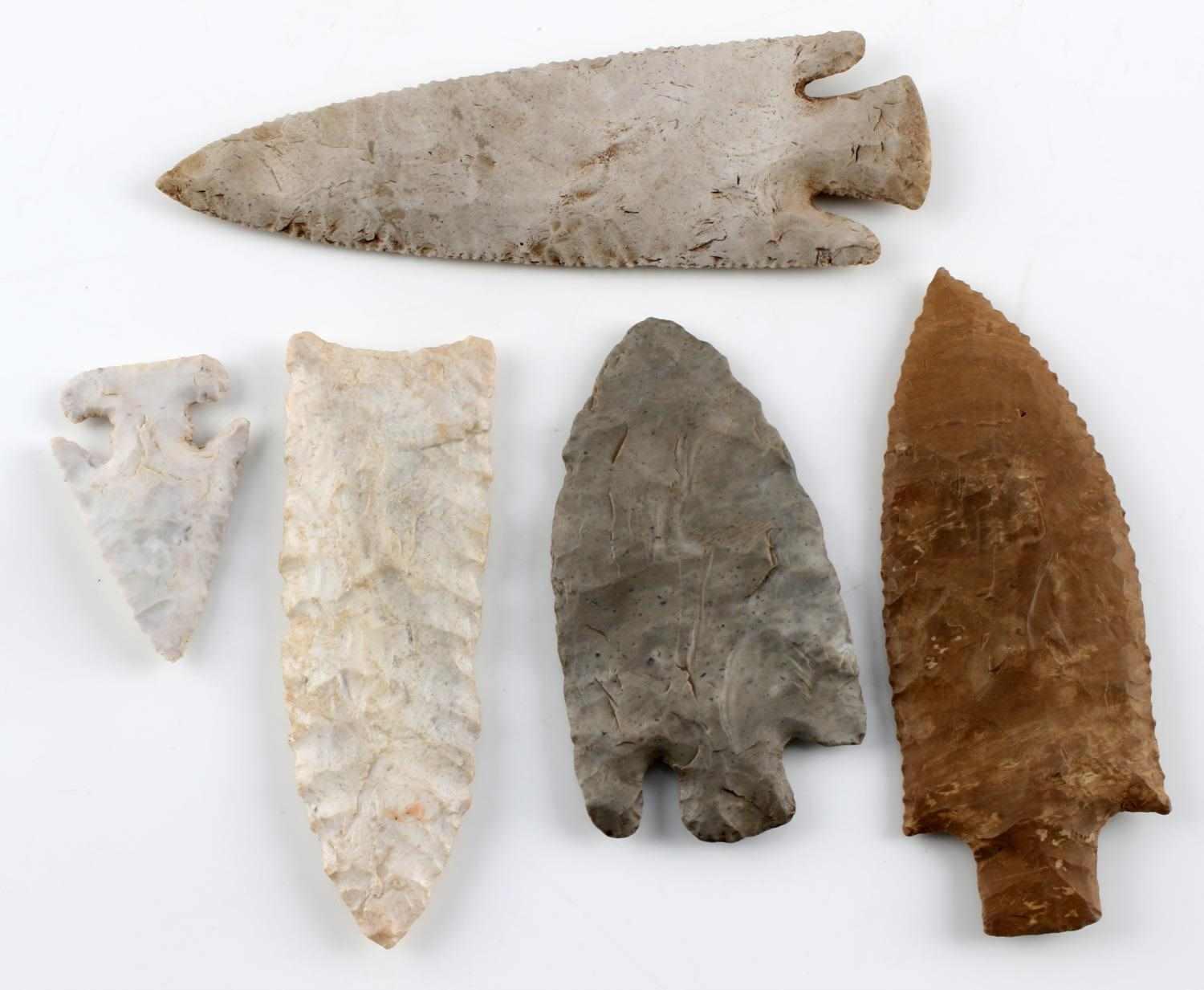 NATIVE AMERICAN FOUND ARROWHEAD LOT OF 5 ARCHAIC