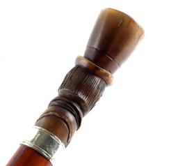 CARVED HORN WALKING STICK CANE W MALE FIGURAL