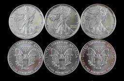 1993 AMERICAN EAGLE SILVER DOLLAR COIN LOT OF 6 BU