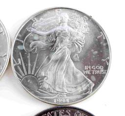 1994 AMERICAN SILVER EAGLE COIN LOT OF 8 BU