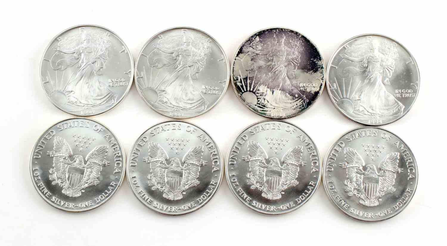 1994 AMERICAN SILVER EAGLE COIN LOT OF 8 BU