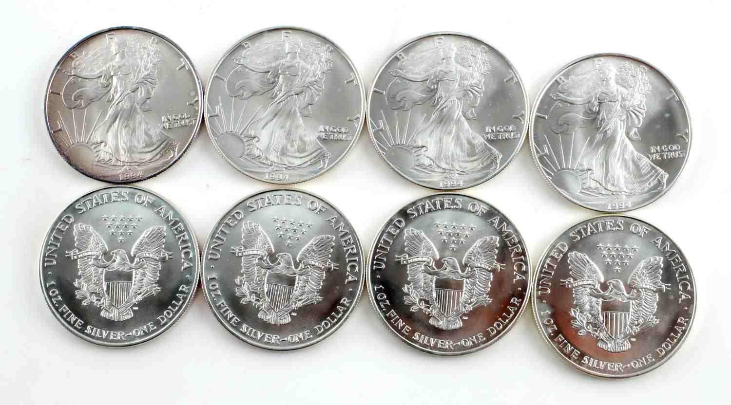 1994 AMERICAN SILVER EAGLE COIN LOT OF 8 BU