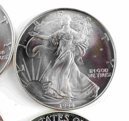 1994 AMERICAN SILVER EAGLE COIN LOT OF 8 BU