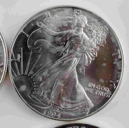 1994 AMERICAN SILVER EAGLE COIN LOT OF 8 BU