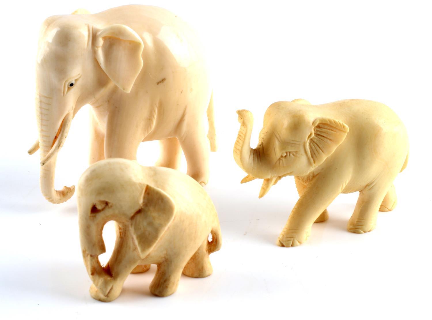 LOT 3 ANTIQUE IVORY ELEPHANT FIGURINES 100+ YEARS