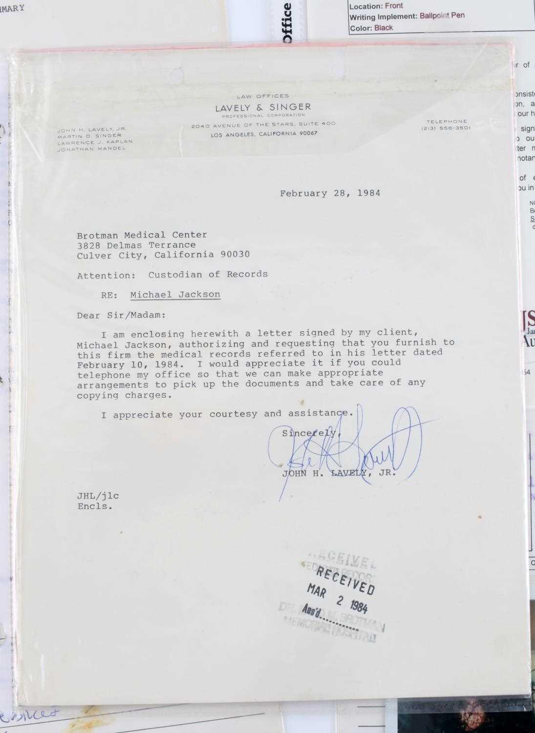 MICHAEL JACKSON SIGNED MEDICAL RECORDS W COA