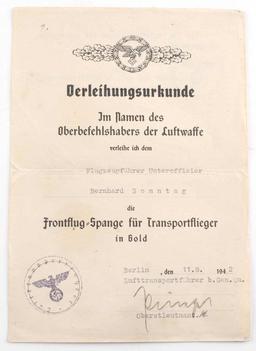 WWII THIRD REICH LUFTWAFFE GOLD AWARD DOCUMENT