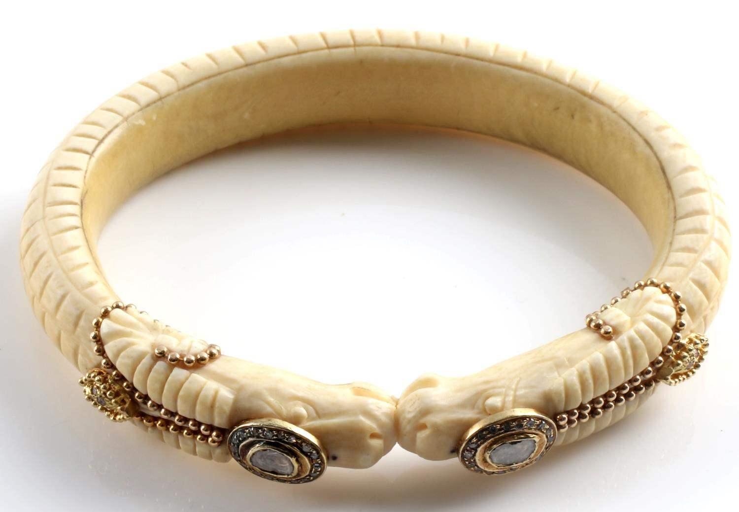 MUGHAL PERIOD IVORY BANGLE 14KT & 1.5 TCW DIAMONDS