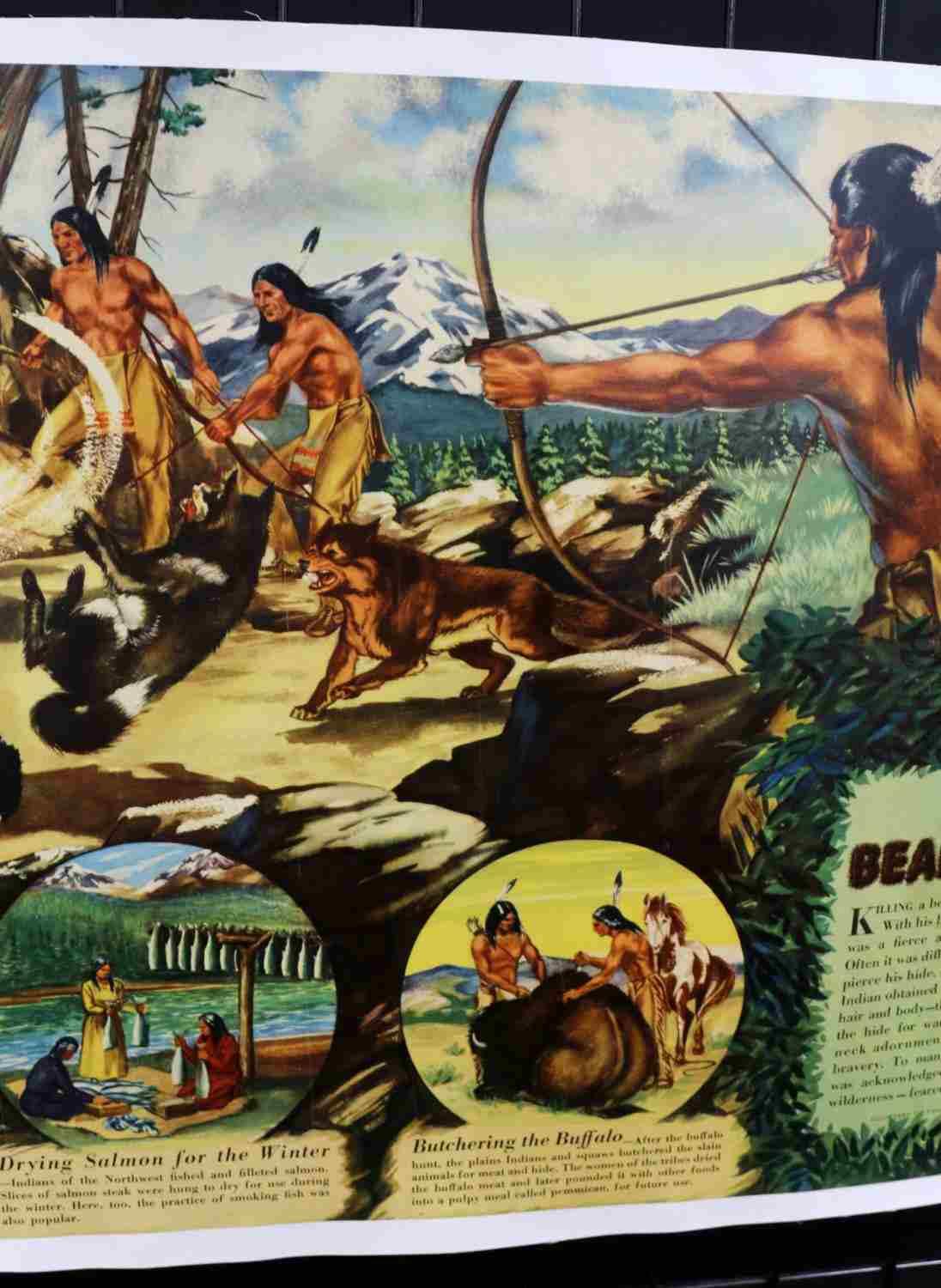 VINTAGE AMERICAN INDIAN HUNTING & ACTIVITY POSTER