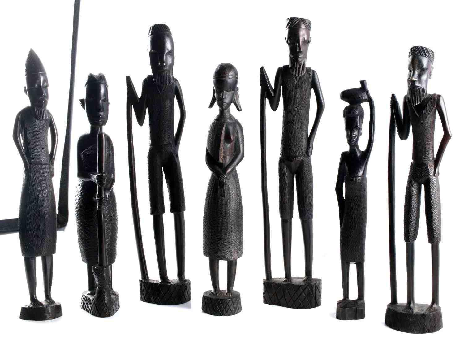 LOT OF 7 EBONY WOOD AFRICAN MAASAI TRIBE FIGURINES