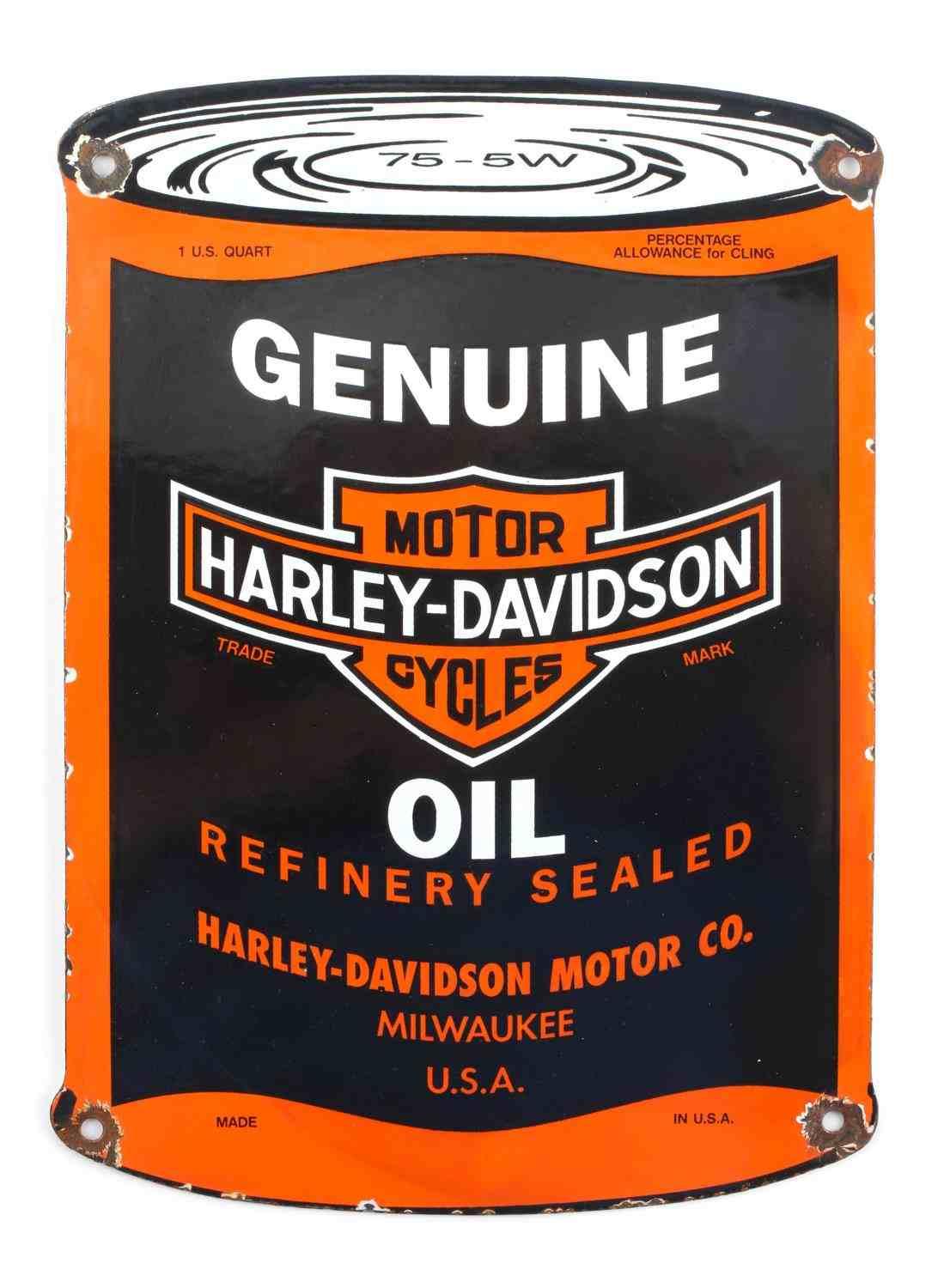 VINTAGE HARLEY DAVIDSON MOTORCYCLE OIL ADVERT SIGN