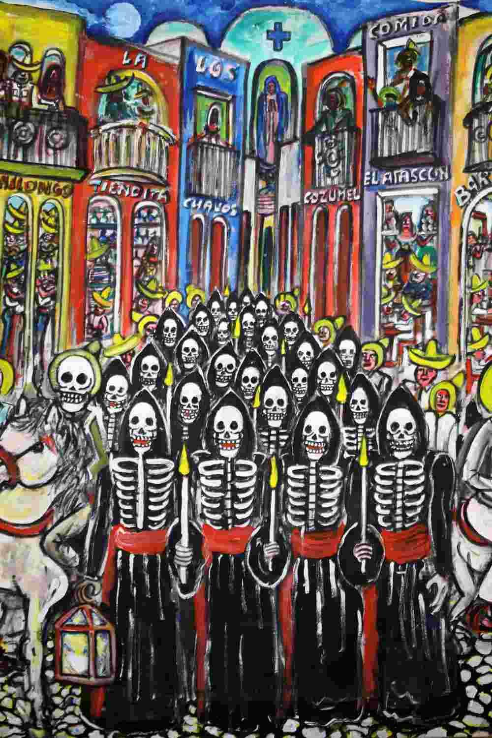DAY OF THE DEAD FOLK ART OIL PAINTING BY ELI