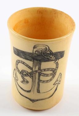 ANTIQUE CIVIL WAR BONE SCRIMSHAW SAILOR SHOT CUP