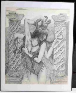 FEMALE GODDESS WITH SNAKE GRAPHITE DRAWING