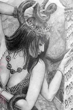 FEMALE GODDESS WITH SNAKE GRAPHITE DRAWING