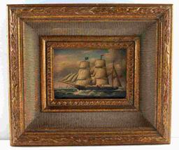 19TH CENTURY BARQUE SHIP OIL PAINTING ON BOARD
