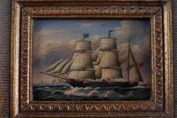 19TH CENTURY BARQUE SHIP OIL PAINTING ON BOARD