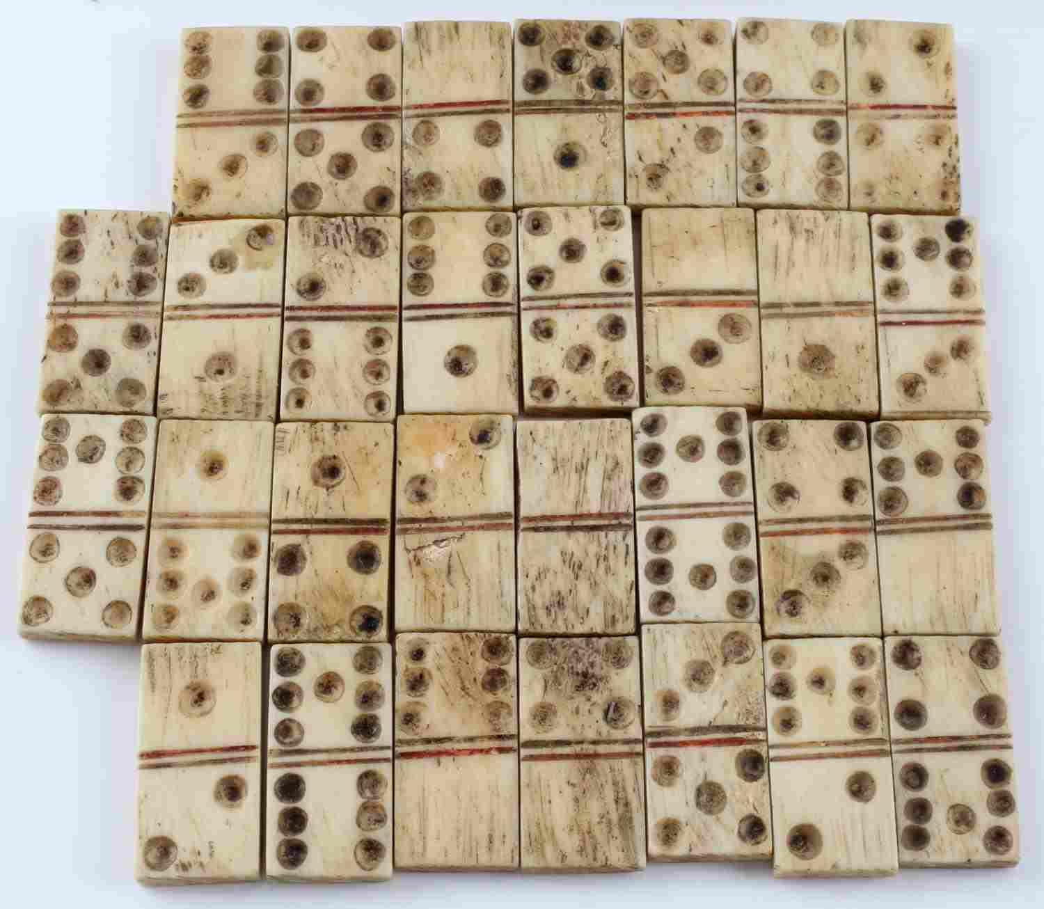 ANTIQUE BONE DOMINO SET & FOLDING FAN