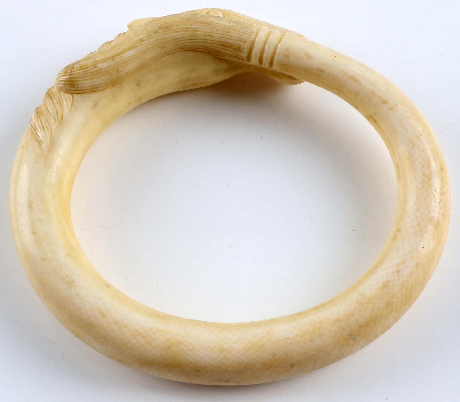 ANTIQUE 1800S CHINESE IVORY HORSE BANGLE JEWELRY