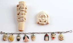 3 IVORY AND BONE BRACELET PIPE STEM PENDANT LOT