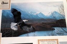 3 FRACE WILDLIFE EAGLE BEAR COYOTE SIGNED PRINTS