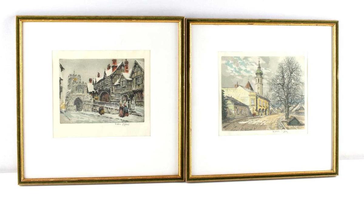 ANTIQUE GERMAN SILK LITHOGRAPH PRINT PAIR SIGNED